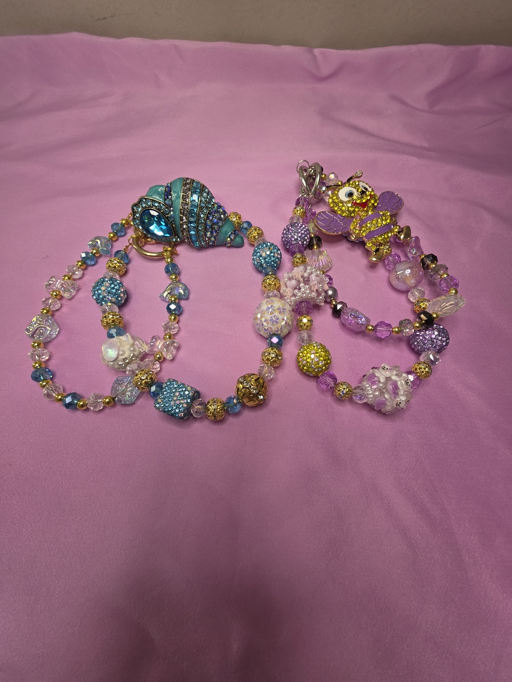 2-Piece Luxury Beaded Phone Charm Strap Bundle - Sparkling Sea Shell & Cute Bee